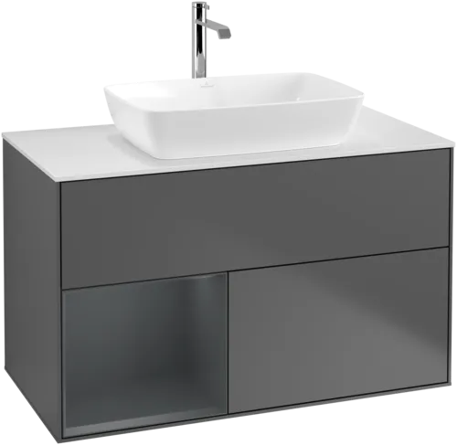 VILLEROY BOCH Toaletní skříňka Finion, s osvětlením, 2 výsuvy, 1000 x 603 x 501 mm, antracitový matný lak / půlnoční modrý matný lak / bílé matné sklo #F771HGGK