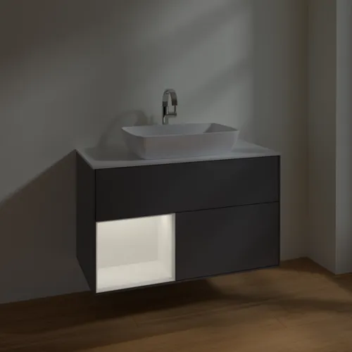 VILLEROY BOCH Toaletní skříňka Finion, s osvětlením, 2 výsuvy, 1000 x 603 x 501 mm, antracitový matný lak / bílý matný lak / bílé matné sklo #F771MTGK, obrázek 5