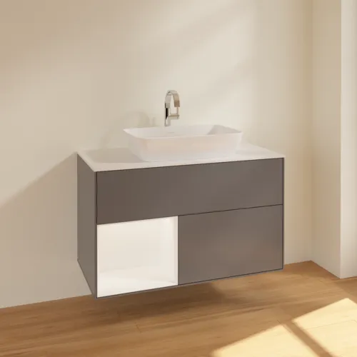 VILLEROY BOCH Toaletní skříňka Finion, s osvětlením, 2 výsuvy, 1000 x 603 x 501 mm, antracitový matný lak / bílý matný lak / bílé matné sklo #F771MTGK, obrázek 2