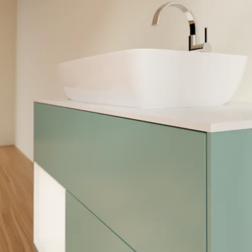VILLEROY BOCH Toaletní skříňka Finion, s osvětlením, 2 výsuvy, 1000 x 603 x 501 mm, olivový matný lak / bílý matný lak / bílé matné sklo #F771MTGM, obrázek 6