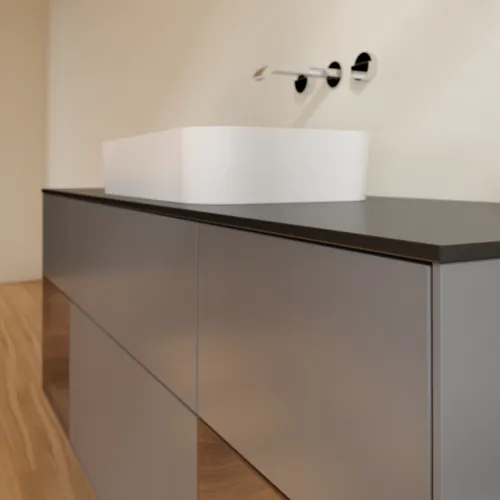 VILLEROY BOCH Toaletní skříňka Finion, s osvětlením, 4 výsuvy, 1600 x 603 x 501 mm, antracitový matný lak / ořechová dýha / černé matné sklo #F742GNGK, obrázek 6