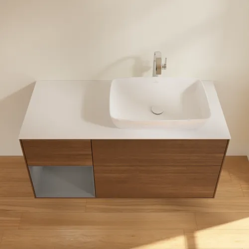 VILLEROY BOCH Toaletní skříňka Finion, s osvětlením, 3 výsuvy, 1200 x 603 x 501 mm, ořechová dýha / antracitový matný lak / bílé matné sklo #F801GKGN, obrázek 4
