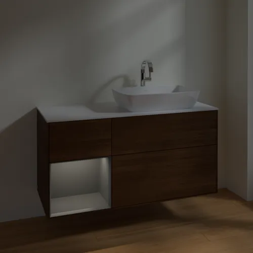 VILLEROY BOCH Toaletní skříňka Finion, s osvětlením, 3 výsuvy, 1200 x 603 x 501 mm, ořechová dýha / antracitový matný lak / bílé matné sklo #F801GKGN, obrázek 5