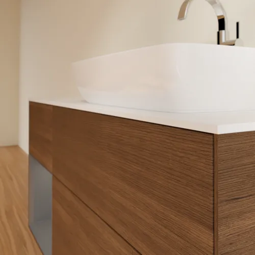 VILLEROY BOCH Toaletní skříňka Finion, s osvětlením, 3 výsuvy, 1200 x 603 x 501 mm, ořechová dýha / antracitový matný lak / bílé matné sklo #F801GKGN, obrázek 6