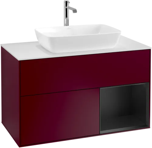 VILLEROY BOCH Toaletní skříňka Finion, s osvětlením, 2 výsuvy, 1000 x 603 x 501 mm, Pivoňka matný lak / Černý matný lak / Sklo bílé matné #F781PDHB, obrázek 1