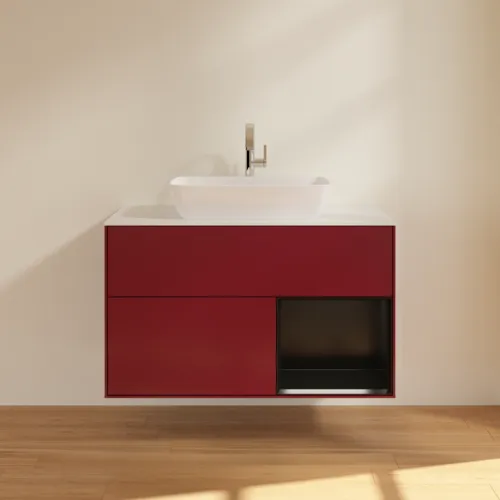 VILLEROY BOCH Toaletní skříňka Finion, s osvětlením, 2 výsuvy, 1000 x 603 x 501 mm, Pivoňka matný lak / Černý matný lak / Sklo bílé matné #F781PDHB, obrázek 3