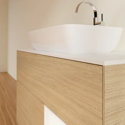 VILLEROY BOCH Toaletní skříňka Finion, s osvětlením, 2 výsuvy, 1000 x 603 x 501 mm, dubová dýha / bílý matný lak / sklo bílé matné #F781MTPC, obrázek 6