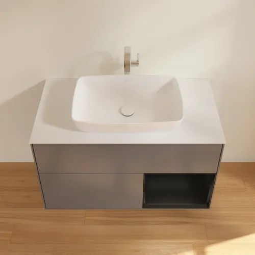 VILLEROY BOCH Toaletní skříňka Finion, s osvětlením, 2 výsuvy, 1000 x 603 x 501 mm, antracitový matný lak / černý matný lak / bílé matné sklo #F781PDGK, obrázek 4