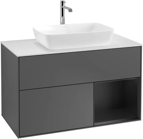 VILLEROY BOCH Toaletní skříňka Finion, s osvětlením, 2 výsuvy, 1000 x 603 x 501 mm, antracitový matný lak / černý matný lak / bílé matné sklo #F781PDGK, obrázek 1