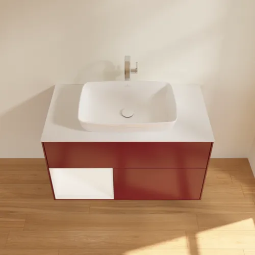 VILLEROY BOCH Toaletní skříňka Finion, s osvětlením, 2 výsuvy, 1000 x 603 x 501 mm, Peony Matt Lacquer / White Matt Lacquer / Glass White Matt #F771MTHB, obrázek 4