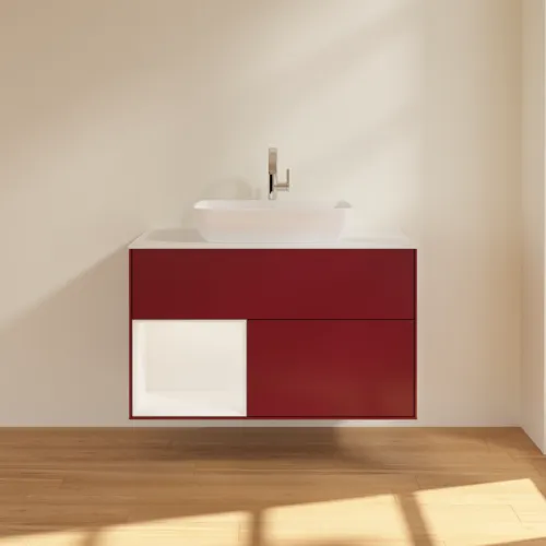 VILLEROY BOCH Toaletní skříňka Finion, s osvětlením, 2 výsuvy, 1000 x 603 x 501 mm, Peony Matt Lacquer / White Matt Lacquer / Glass White Matt #F771MTHB, obrázek 3