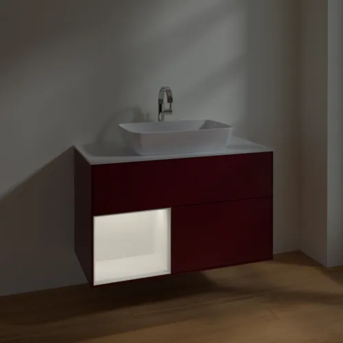 VILLEROY BOCH Toaletní skříňka Finion, s osvětlením, 2 výsuvy, 1000 x 603 x 501 mm, Peony Matt Lacquer / White Matt Lacquer / Glass White Matt #F771MTHB, obrázek 5