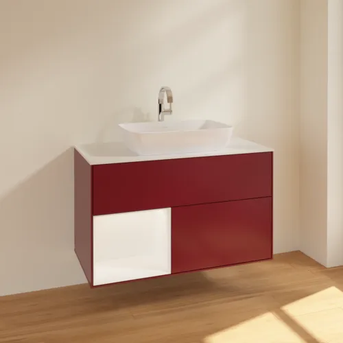 VILLEROY BOCH Toaletní skříňka Finion, s osvětlením, 2 výsuvy, 1000 x 603 x 501 mm, Peony Matt Lacquer / White Matt Lacquer / Glass White Matt #F771MTHB, obrázek 2