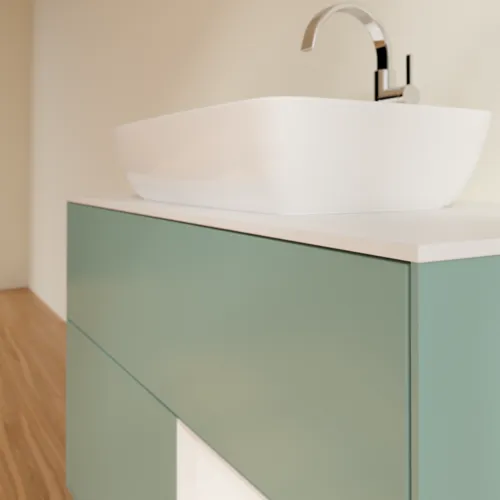 VILLEROY BOCH Toaletní skříňka Finion, s osvětlením, 2 výsuvy, 1000 x 603 x 501 mm, olivový matný lak / lesklý bílý lak / sklo bílé matné #F781GFGM, obrázek 6