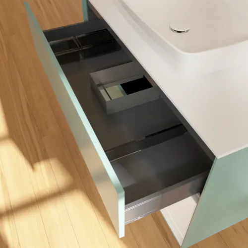 VILLEROY BOCH Toaletní skříňka Finion, s osvětlením, 2 výsuvy, 1000 x 603 x 501 mm, olivový matný lak / lesklý bílý lak / sklo bílé matné #F781GFGM, obrázek 8