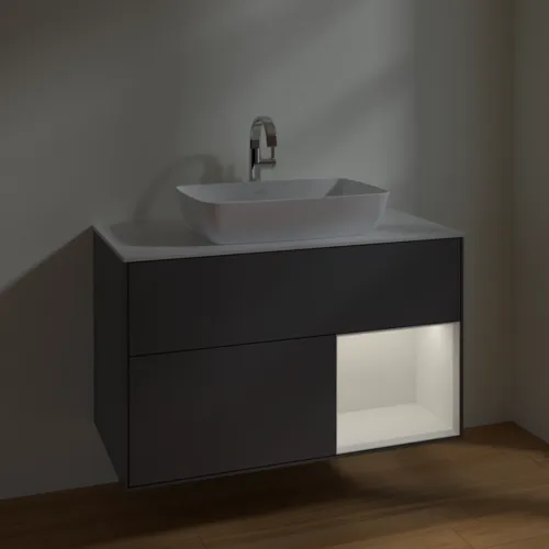 VILLEROY BOCH Toaletní skříňka Finion, s osvětlením, 2 výsuvy, 1000 x 603 x 501 mm, antracit matný lak / lesklý bílý lak / sklo bílé matné #F781GFGK, obrázek 5