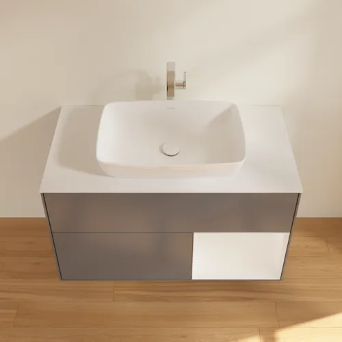 VILLEROY BOCH Toaletní skříňka Finion, s osvětlením, 2 výsuvy, 1000 x 603 x 501 mm, antracit matný lak / lesklý bílý lak / sklo bílé matné #F781GFGK, obrázek 4