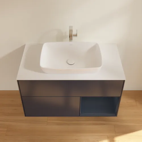 VILLEROY BOCH Toaletní skříňka Finion, s osvětlením, 2 výsuvy, 1000 x 603 x 501 mm, Midnight Blue Matt Lacquer / Midnight Blue Matt Lacquer / Glass White Matt #F781HGHG, obrázek 4