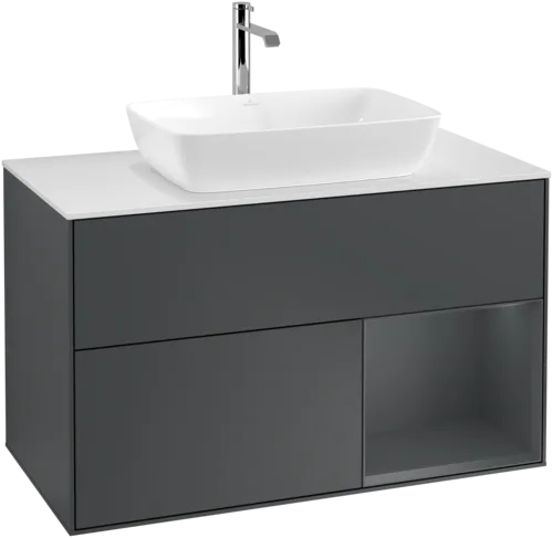 VILLEROY BOCH Toaletní skříňka Finion, s osvětlením, 2 výsuvy, 1000 x 603 x 501 mm, Midnight Blue Matt Lacquer / Midnight Blue Matt Lacquer / Glass White Matt #F781HGHG, obrázek 1