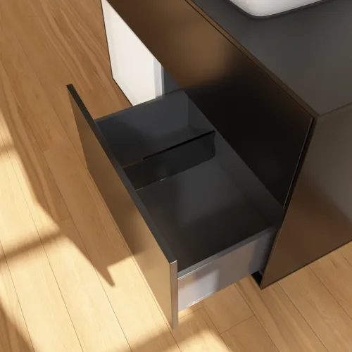 VILLEROY BOCH Umyvadlová skříňka Finion, s osvětlením, 2 výsuvy, 1000 x 603 x 501 mm, černý matný lak / bílý matný lak / černé matné sklo #F772MTPD, obrázek 7