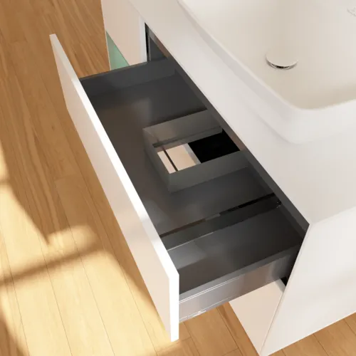 VILLEROY BOCH Toaletní skříňka Finion, s osvětlením, 3 výsuvy, 1200 x 603 x 501 mm, bílý matný lak / olivový matný lak / sklo bílé matné #F801GMMT, obrázek 7