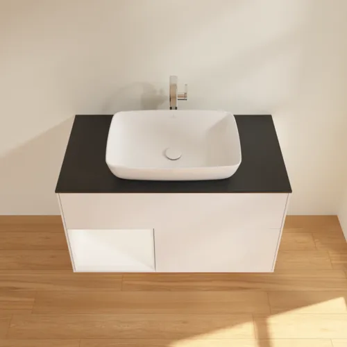 VILLEROY BOCH Toaletní skříňka Finion, s osvětlením, 2 výsuvy, 1000 x 603 x 501 mm, bílý matný lak / bílý matný lak / černé matné sklo #F772MTMT, obrázek 4