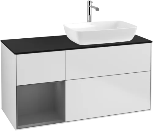 VILLEROY BOCH Toaletní skříňka Finion, s osvětlením, 3 výsuvy, 1200 x 603 x 501 mm, bílý matný lak / antracitový matný lak / černé matné sklo #F802GKMT, obrázek 1
