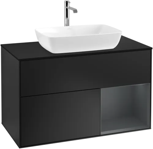 VILLEROY BOCH Toaletní skříňka Finion, s osvětlením, 2 výsuvy, 1000 x 603 x 501 mm, černý matný lak / půlnoční modrý matný lak / černé matné sklo #F782HGPD, obrázek 1
