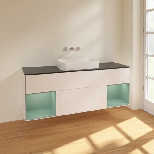 VILLEROY BOCH Toaletní skříňka Finion, s osvětlením, 4 výsuvy, 1600 x 603 x 501 mm, bílý matný lak / olivový matný lak / černé matné sklo #F742GMMT, obrázek 2