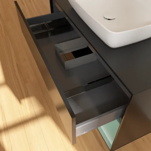 VILLEROY BOCH Toaletní skříňka Finion, s osvětlením, 2 výsuvy, 1000 x 603 x 501 mm, černý matný lak / olivový matný lak / černé matné sklo #F782GMPD, obrázek 8