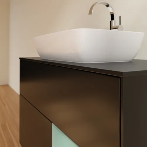 VILLEROY BOCH Toaletní skříňka Finion, s osvětlením, 2 výsuvy, 1000 x 603 x 501 mm, černý matný lak / olivový matný lak / černé matné sklo #F782GMPD, obrázek 6