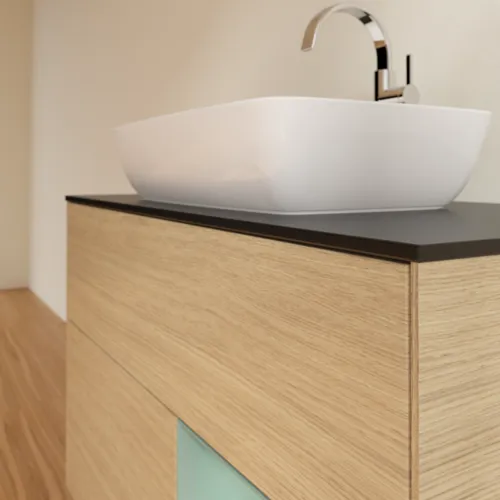 VILLEROY BOCH Toaletní skříňka Finion, s osvětlením, 2 výsuvy, 1000 x 603 x 501 mm, dubová dýha / olivově matný lak / sklo černé matné #F782GMPC, obrázek 6