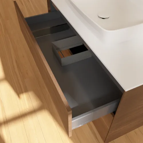 VILLEROY BOCH Toaletní skříňka Finion, 2 výsuvy, 1000 x 603 x 501 mm, ořechová dýha / sklo bílé matné #F76100GN, obrázek 7