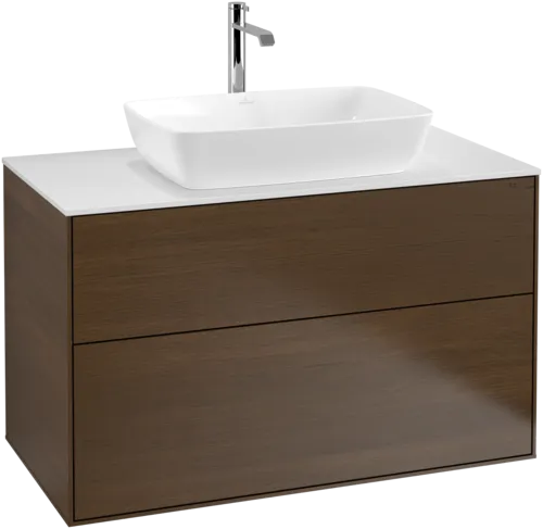 VILLEROY BOCH Toaletní skříňka Finion, 2 výsuvy, 1000 x 603 x 501 mm, ořechová dýha / sklo bílé matné #F76100GN