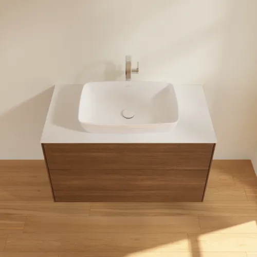 VILLEROY BOCH Toaletní skříňka Finion, 2 výsuvy, 1000 x 603 x 501 mm, ořechová dýha / sklo bílé matné #F76100GN, obrázek 4