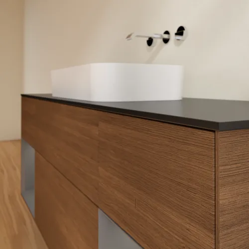 VILLEROY BOCH Toaletní skříňka Finion, s osvětlením, 4 výsuvy, 1600 x 603 x 501 mm, ořechová dýha / antracitový matný lak / černé matné sklo #F742GKGN, obrázek 6