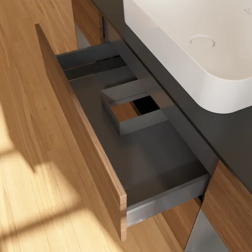 VILLEROY BOCH Toaletní skříňka Finion, s osvětlením, 4 výsuvy, 1600 x 603 x 501 mm, ořechová dýha / antracitový matný lak / černé matné sklo #F742GKGN, obrázek 8