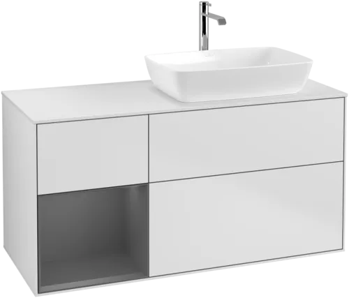 VILLEROY BOCH Toaletní skříňka Finion, s osvětlením, 3 výsuvy, 1200 x 603 x 501 mm, bílý matný lak / antracitový matný lak / bílé matné sklo #F801GKMT, obrázek 1