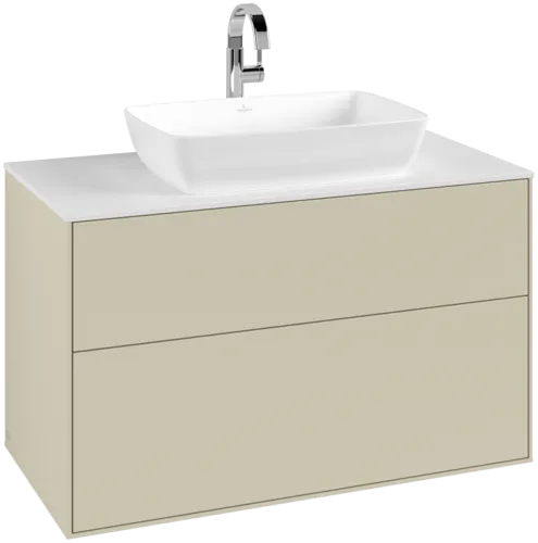 VILLEROY BOCH Toaletní skříňka Finion, 2 výsuvy, 1000 x 603 x 501 mm, hedvábně šedý matný lak / sklo bílé matné #F76100HJ