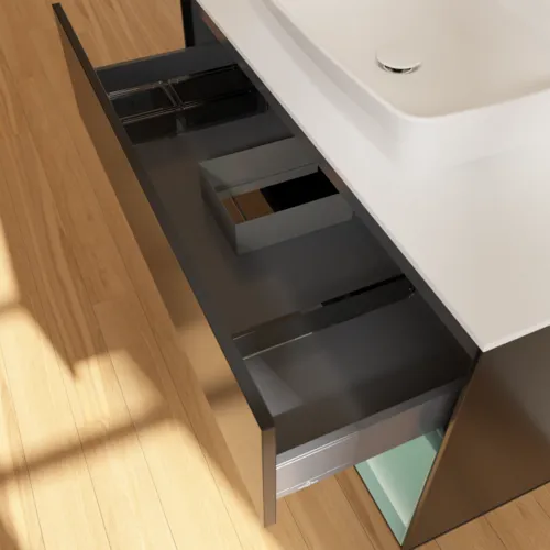 VILLEROY BOCH Toaletní skříňka Finion, s osvětlením, 2 výsuvy, 1000 x 603 x 501 mm, černý matný lak / olivový matný lak / bílé matné sklo #F781GMPD, obrázek 8
