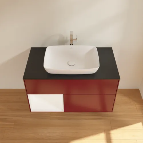 VILLEROY BOCH Toaletní skříňka Finion, s osvětlením, 2 výsuvy, 1000 x 603 x 501 mm, Pivoňka matný lak / Bílý matný lak / Sklo černé matné #F772MTHB, obrázek 4