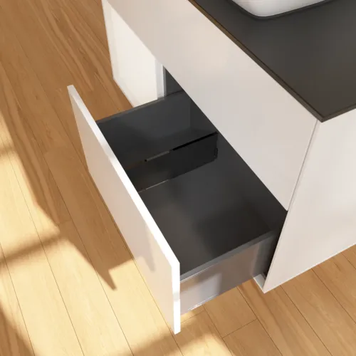 VILLEROY BOCH Umyvadlová skříňka Finion, s osvětlením, 2 výsuvy, 1000 x 603 x 501 mm, lesklý bílý lak / bílý matný lak / černé matné sklo #F772MTGF, obrázek 7