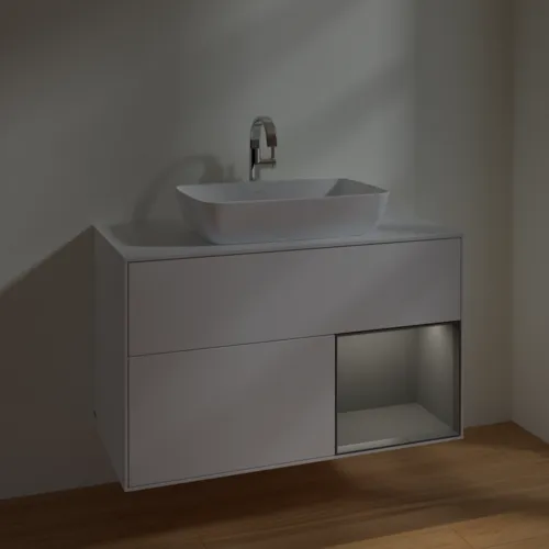 VILLEROY BOCH Toaletní skříňka Finion, s osvětlením, 2 výsuvy, 1000 x 603 x 501 mm, bílý matný lak / antracitový matný lak / bílé matné sklo #F781GKMT, obrázek 5