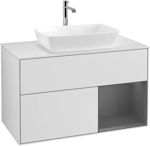 VILLEROY BOCH Toaletní skříňka Finion, s osvětlením, 2 výsuvy, 1000 x 603 x 501 mm, bílý matný lak / antracitový matný lak / bílé matné sklo #F781GKMT, obrázek 1