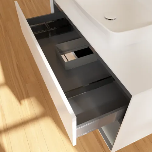 VILLEROY BOCH Toaletní skříňka Finion, s osvětlením, 2 výsuvy, 1000 x 603 x 501 mm, bílý matný lak / antracitový matný lak / bílé matné sklo #F781GKMT, obrázek 8