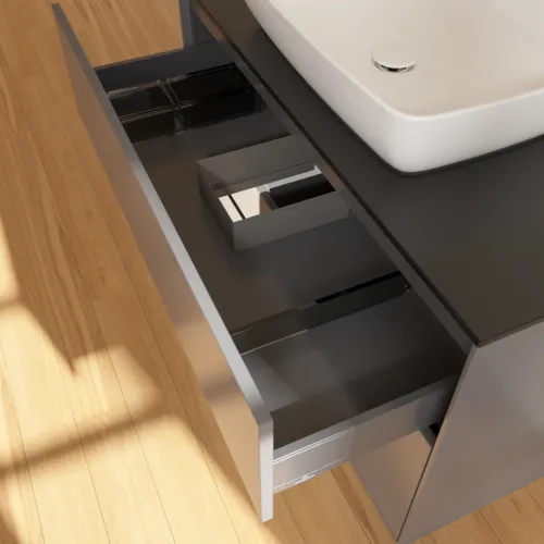 VILLEROY BOCH Toaletní skříňka Finion, s osvětlením, 2 výsuvy, 1000 x 603 x 501 mm, antracitový matný lak / bílý matný lak / černé matné sklo #F772MTGK, obrázek 8
