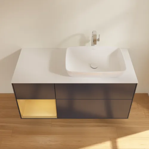 VILLEROY BOCH Toaletní skříňka Finion, s osvětlením, 3 výsuvy, 1200 x 603 x 501 mm, Midnight Blue Matt Lacquer / Gold Matt Lacquer / Glass White Matt #F801HFHG, obrázek 2