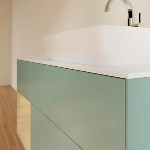 VILLEROY BOCH Toaletní skříňka Finion, s osvětlením, 3 výsuvy, 1200 x 603 x 501 mm, olivový matný lak / dubová dýha / sklo bílé matné #F801PCGM, obrázek 6