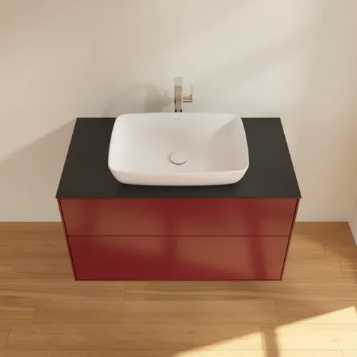VILLEROY BOCH Toaletní skříňka Finion, 2 výsuvy, 1000 x 603 x 501 mm, Peony Matt Lacquer / Glass Black Matt #F76200HB, obrázek 4