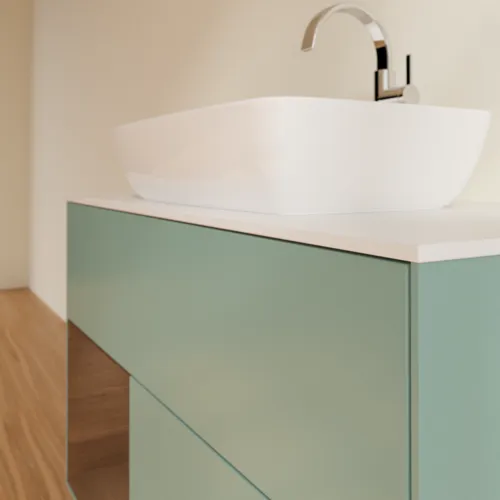 VILLEROY BOCH Toaletní skříňka Finion, s osvětlením, 2 výsuvy, 1000 x 603 x 501 mm, olivový matný lak / ořechová dýha / sklo bílé matné #F771GNGM, obrázek 6